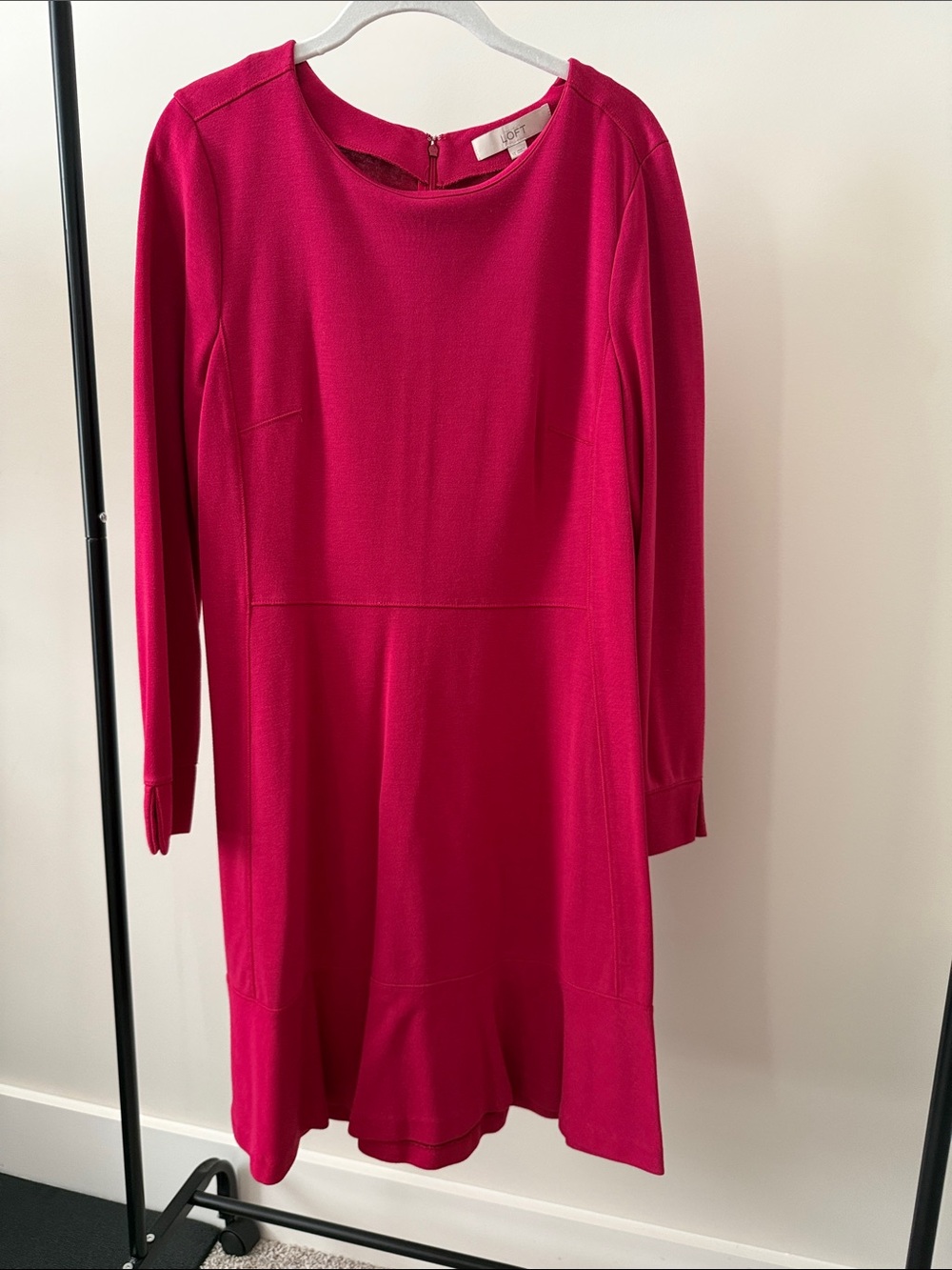 LOFT Womens Bright Fuchsia Long-Sleeve Dress